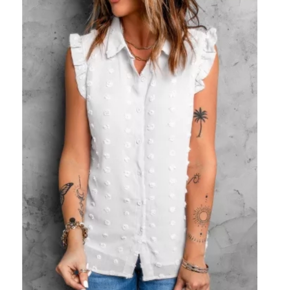 New Boutique Button Ruffle Dot Tank - Picture 16 of 16
